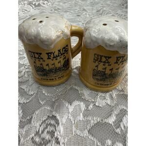 Vintage 1960s Six Flags Over Texas Yellow Tankard Salt and Pepper Shakers